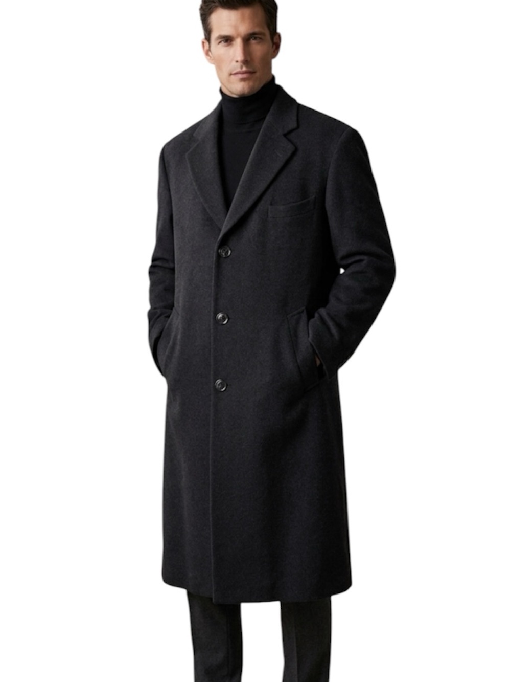 Chaps Ralph Lauren Pure Cashmere Black Long Overcoat